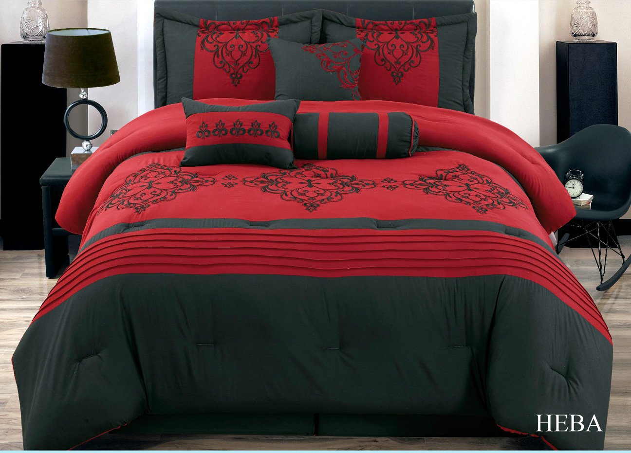 Buy Grand Linen 7 Piece Modern Oversize Burdy Red/Black Medallion