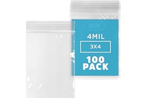 CLEAR PLASTIC REUSABLE ZIP BAGS - Bulk GPI Pack Of 100 3" x 4" 4 mil Thick Heavy Duty, Strong & Durable Poly Baggies With Res
