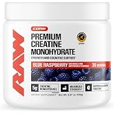 RAW Nutrition Creatine Monohydrate Powder, Blue Raspberry, 30 Servings | Micronized Creatine Monohydrate Supplement, Workout Performance, Build Muscle &amp; Strength, For Men &amp; Women