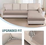 BellaHills Sectional Sofa Covers Chaise + 3 Seater Sand High Stretch view 5