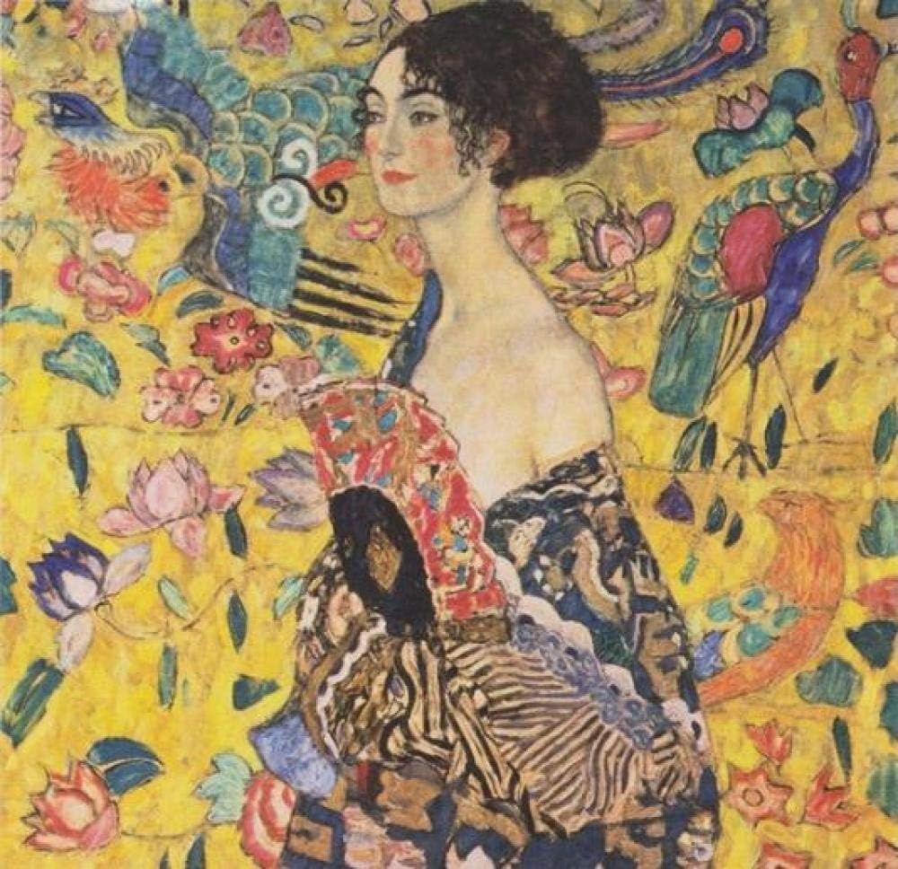Lady with Fan Full Square Diamond Embroidery Gustav Klimt DIY Mosaic Pictures of Rhinestone Painting Hobby Crafts-60x60cm