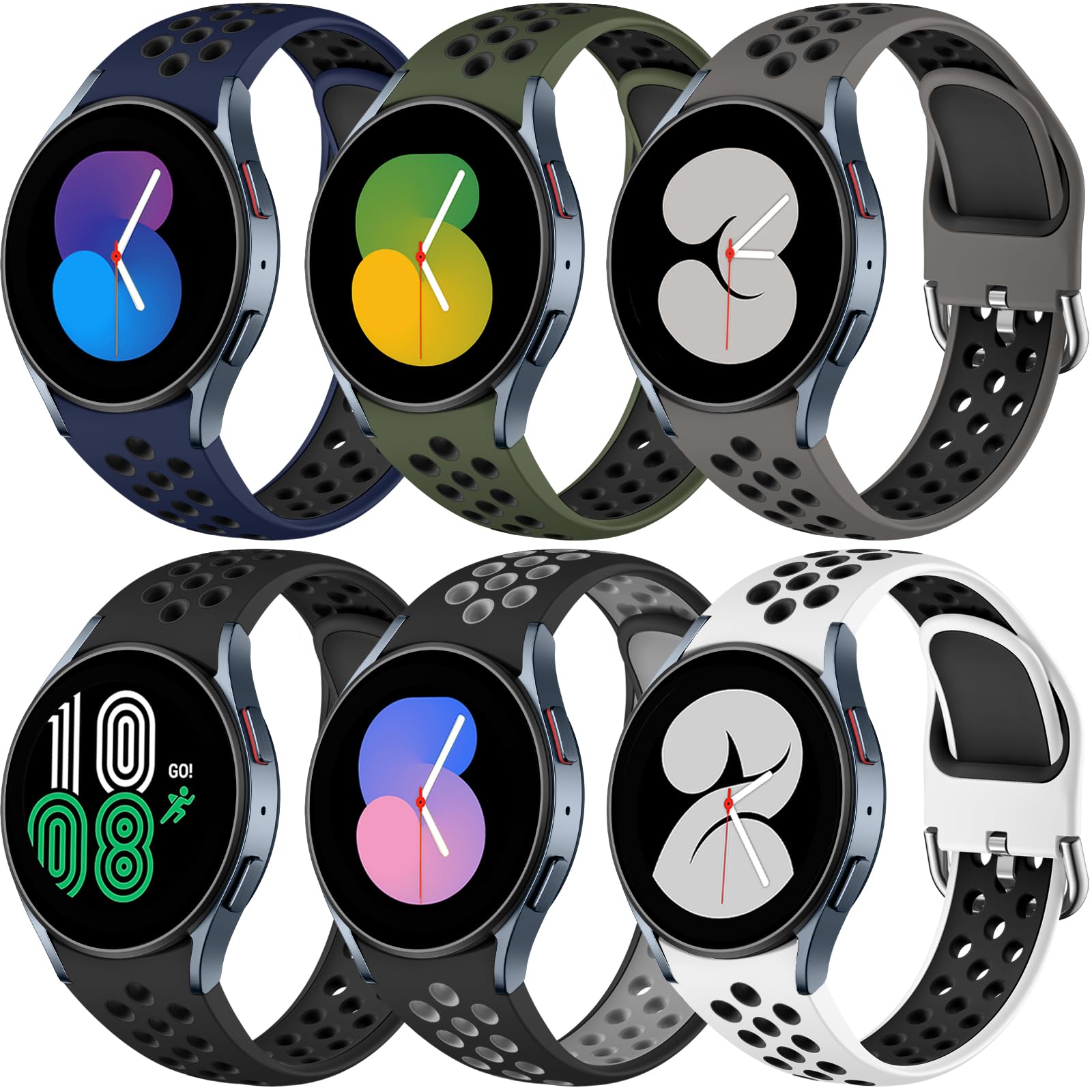 6 PACK No Gap Bands Only Compatible with Samsung Galaxy Watch 7/6/5/4 Band 40mm 44m/Watch 6 Classic 43mm 47mm/Galaxy Watch 5 Pro 45mm/4 Classic 42mm 46mm, 20mm Soft Silicone Sport Bands for Women Men