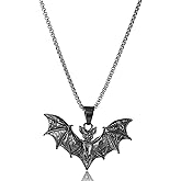 Plikin Halloween Goth Necklaces for Men Gothic Bat Necklace Punk Vampire Jewelry Stainless Steel