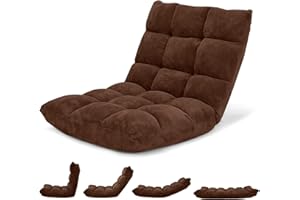 Giantex Folding Sofa Chair with 14 Adjustable Positions, Padded Sleeper Bed, Couch Recliner, Gaming Floor Chair for Adults (Brown)