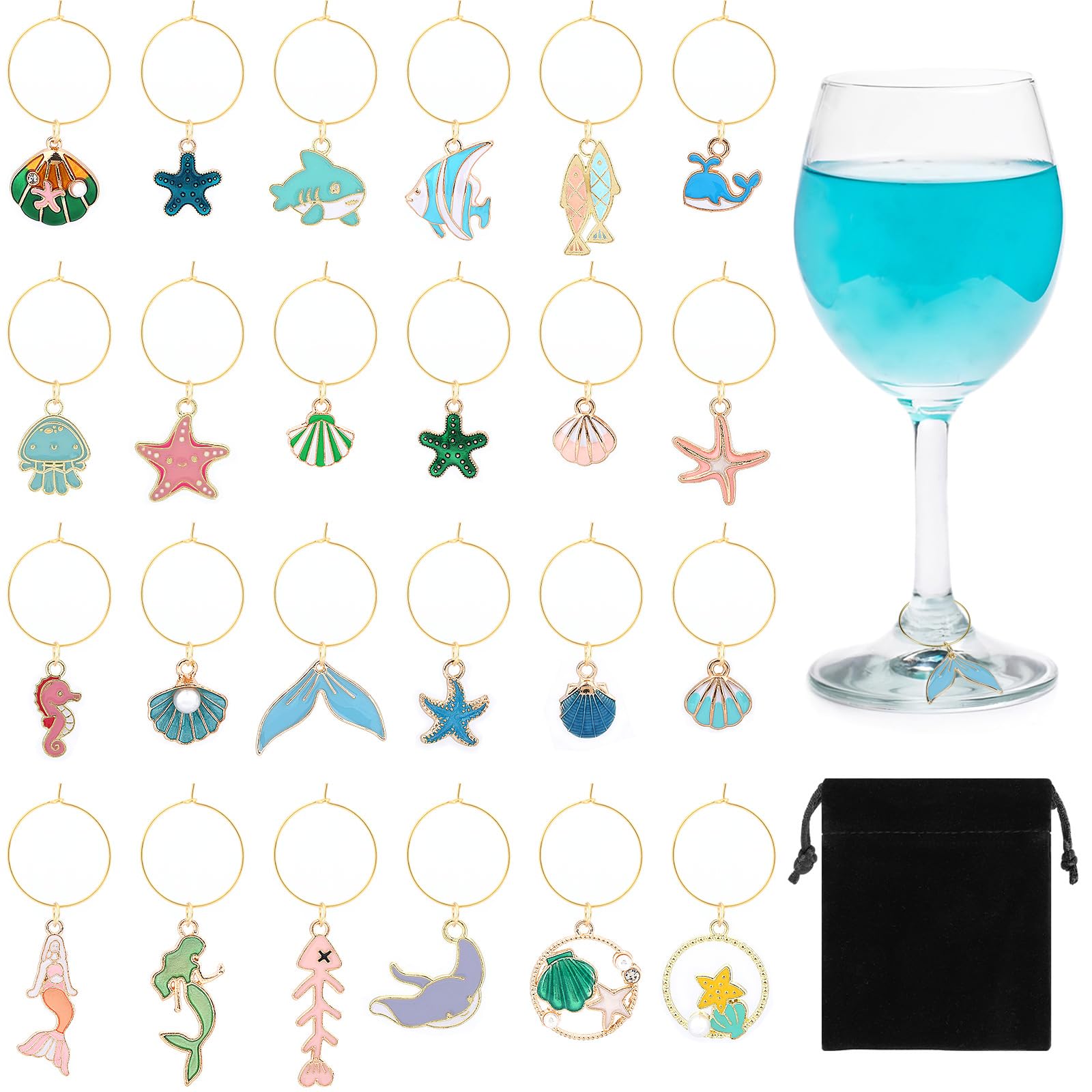 Photo 1 of SANNIX 24pcs Ocean Wine Glass Charms for Stem Glasses, Wine Party Decorations