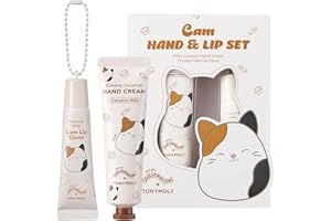 TONYMOLY x Squishmallows Cam the Cat 2-Piece Set – Coconut Milk Hand Cream & Frosted Milk Lip Gloss – Cute Korean Skincare & Beauty Gift for Women & Teens
