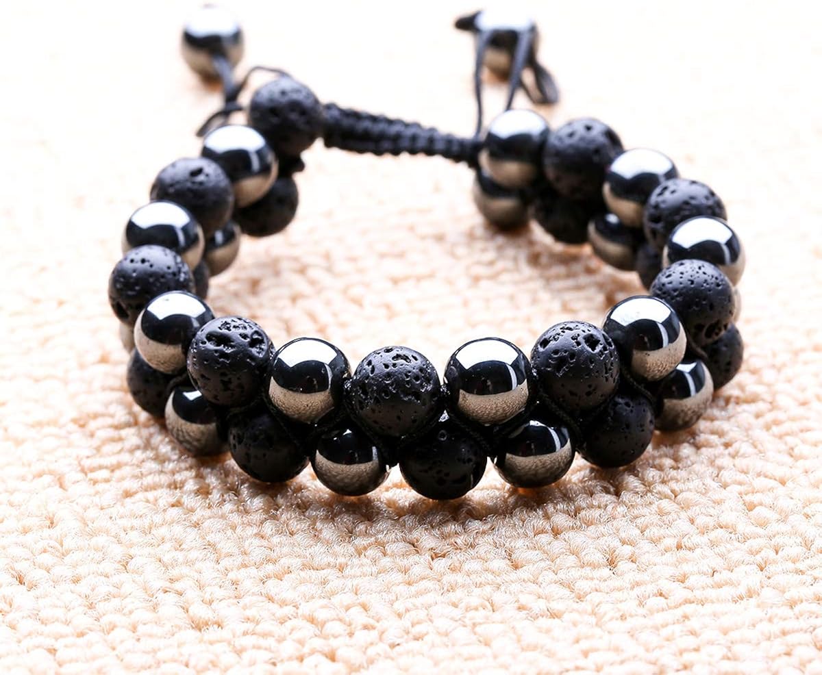 WRCXSTONE Natural Stone Bracelet Mens Black Lava Rock Bracelet Tiger Eye Gemstone Bracelet Yoga Essential Oil Bracelet Charm Gift: Clothing