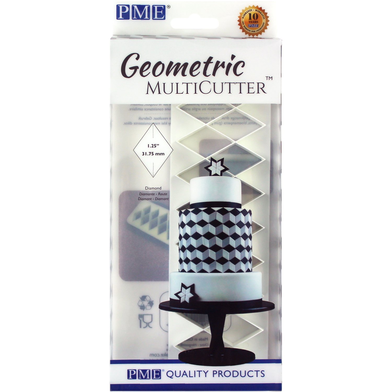 PME Geometric MultiCutter for Cake Design - Diamond, Large Size, 1.25-Inch, White