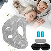 Anti Snoring Chin Strap,Anti Snore Device,Adjustable & Breathable Snore Reduction Chin Strips, Effective Stop Snoring Chin Strap to Keep Mouth Closed and Reduce snoring with Eye Mask