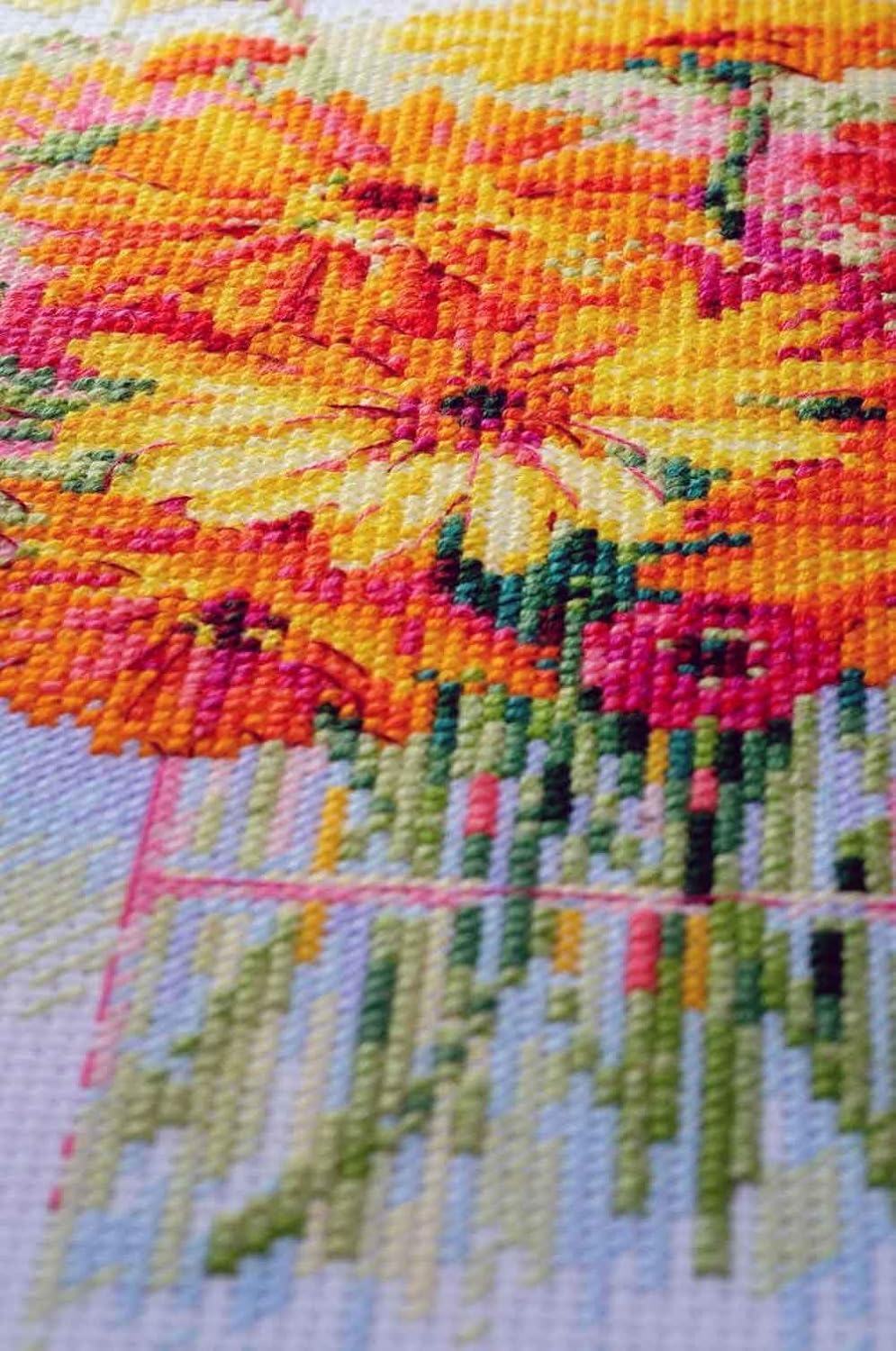 RIOLIS Cross Stitch Kit - 1485 - Watercolour Gerberas, White - Image 4