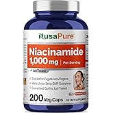NusaPure Niacinamide 1000mg 200 Veggie Capsules (Non-GMO, Vegan) Flush Free