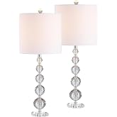 JONATHAN Y Nala Crystal Sphere Metal Lamp 28.5", Clear/Chrome, Set of 2 | White Linen Drum Shade, LED Bulbs Included, Faceted Graduated Base, Traditional Contemporary Decor, Table Nightstand Light