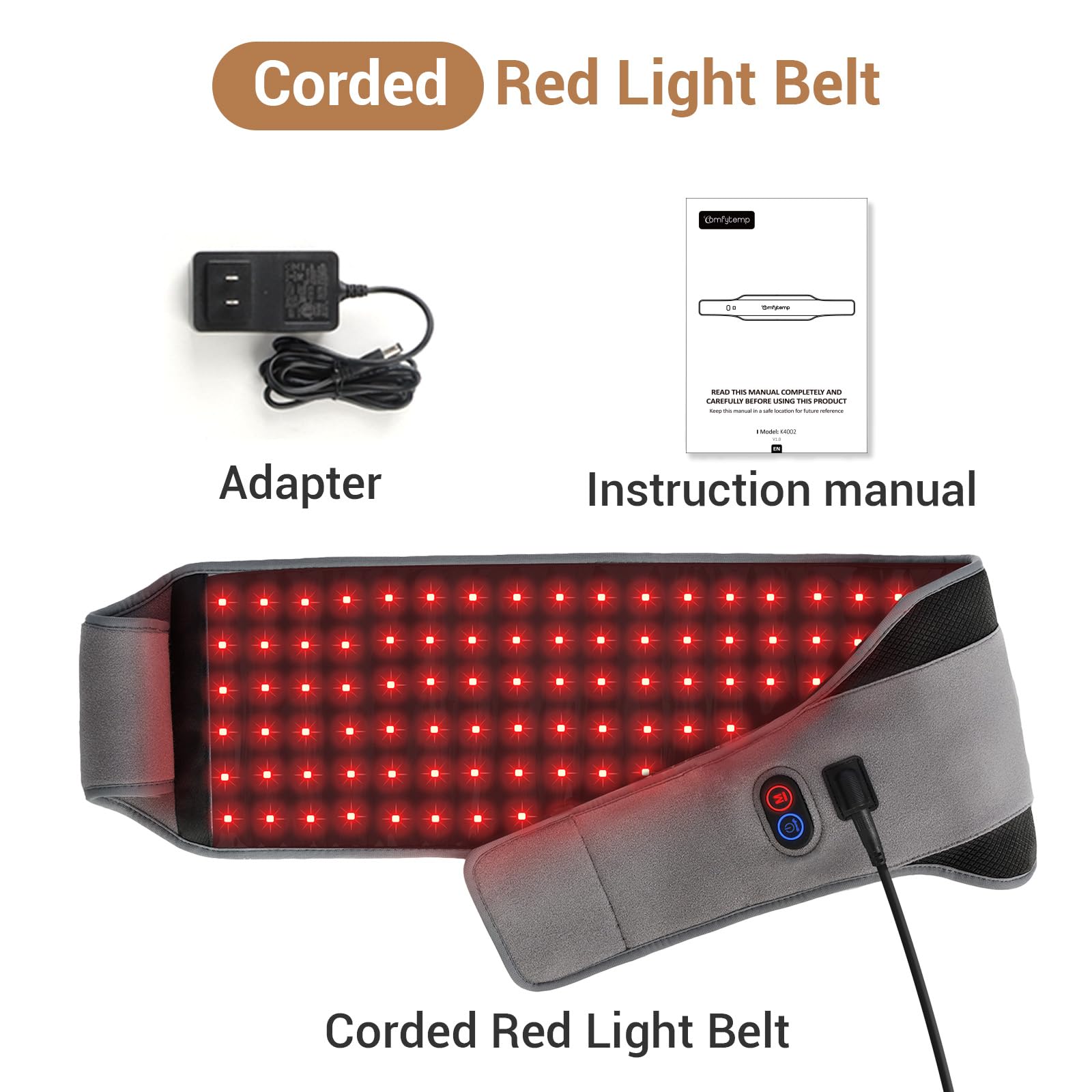 Comfytemp Red Light Therapy Belt with 126 LEDs, FSA Eligible HSA Red Light Therapy for Body, 660nm & 850nm, 22W Light Wrap with Timer for Back Waist Belly Joint Muscle(Corded)