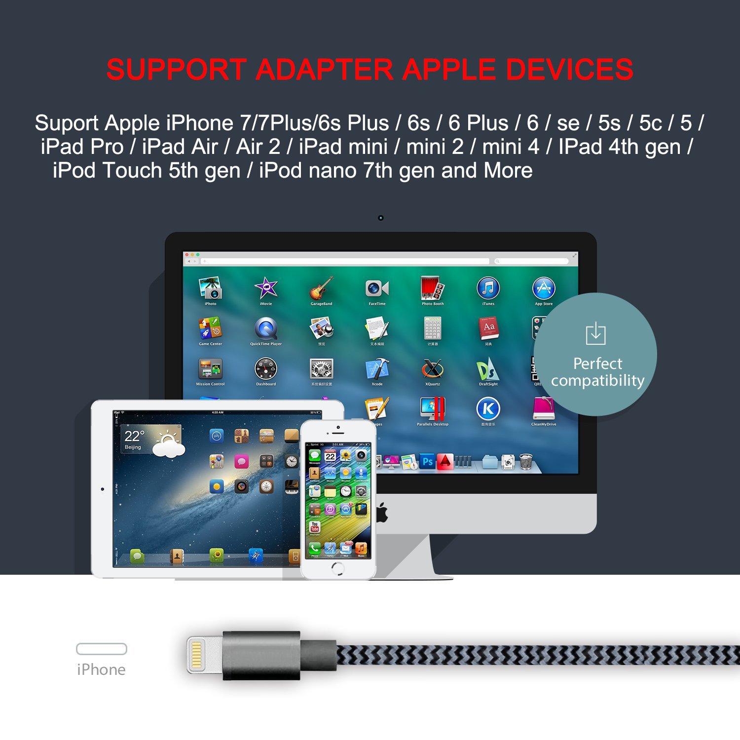 Froggen Chargeur Phone Cable Phone 3M [Pack de 2] Chargeur pour Phone Rapide Cordon vers USB Compatibilité pour Phone XS XR Max X 8 Plus 7 Plus 6s Plus 6 6plus Se 5c 5s 5,Pad Pro,Air,Mini-Gris&Noir