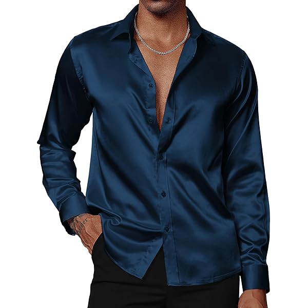 Amazon.com: VICALLED Men's Satin Luxury Dress Shirt Slim Fit