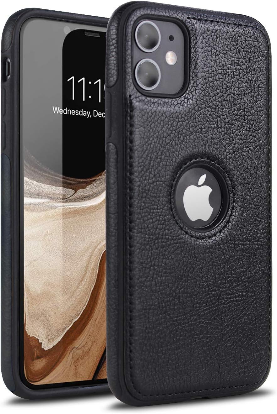 Austech Luxury iPhone 11 Leather Case/Protective Ultra Thin Slim Shockproof Anti-Scratch Phone Case for Apple iPhone 11 / iPhone 11 Pro/iPhone 11 Pro Max (Black, iPhone 11)