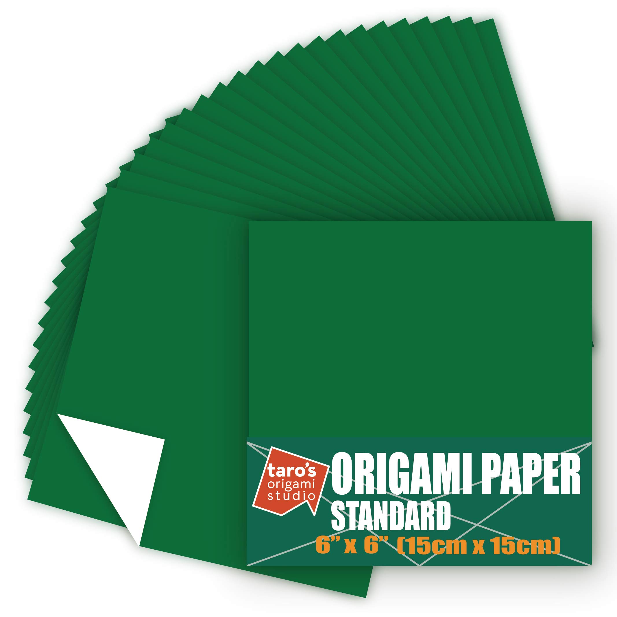 [Taro's Origami Studio] Standard 6 Inch One Sided Single Color (Dark Green) 50 Sheets (All Same Color) Square Easy Fold Premium Japanese Paper for Beginner (Made in Japan)