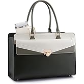 LOVEVOOK Laptop Tote Bag for Women - PU Leather Vintage Work Tote Bag,Waterproof Business Teacher Bag with Large Cup Holder