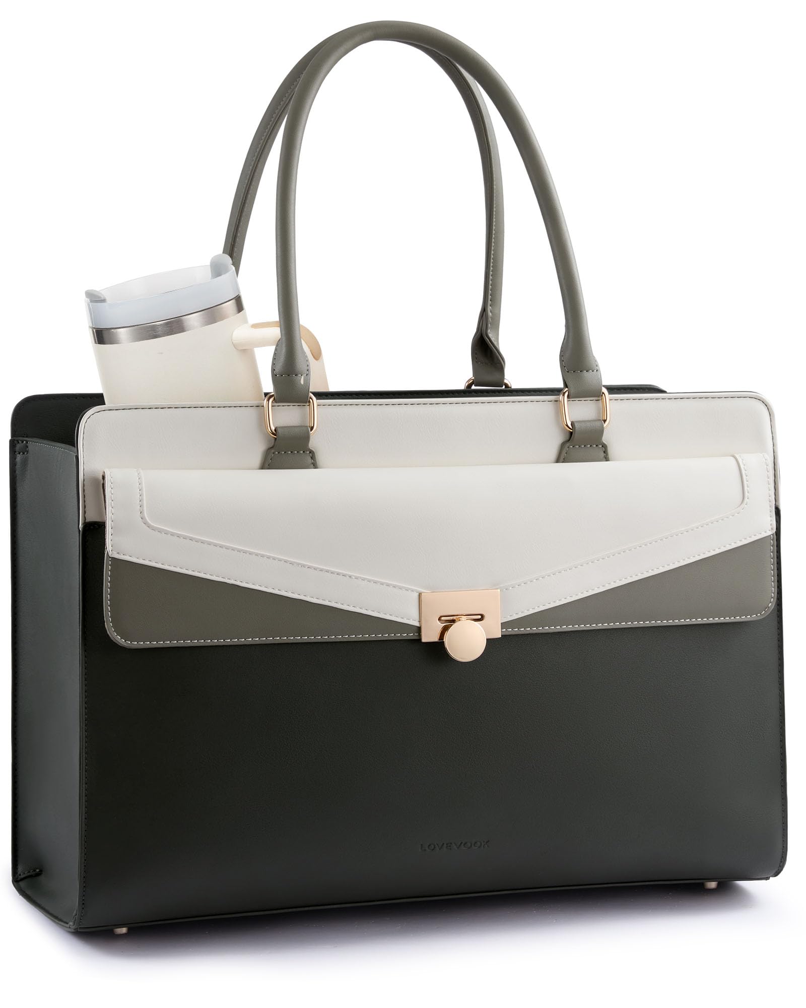 Photo 1 of LOVEVOOK Laptop Tote Bag for Women - PU Leather Vintage Work Tote Bag,Waterproof Business Teacher Bag with Large Cup Holder