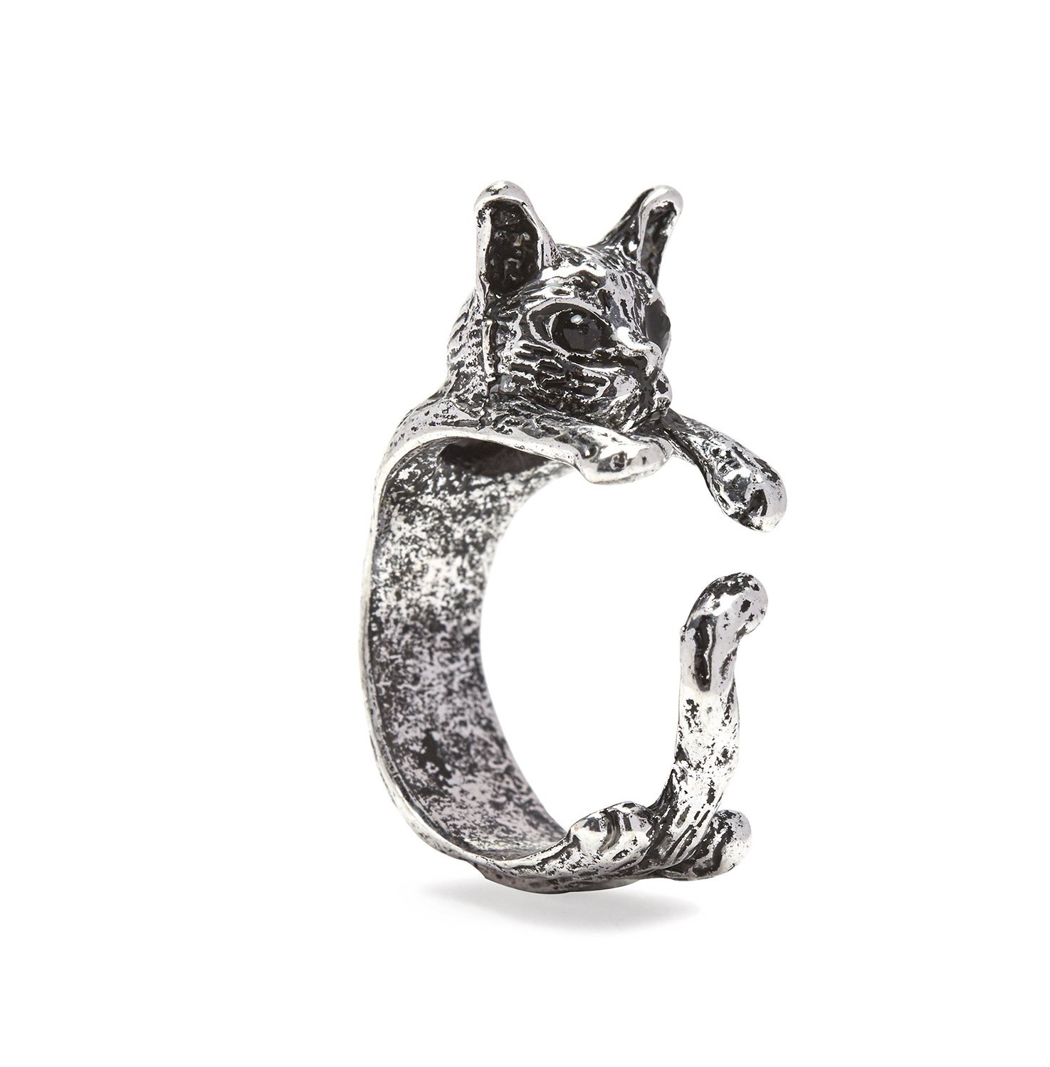 Serebra Jewelry Cat Ring in Silver-Tone Adjustable Size Unisex