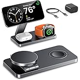 EXW Foldable 3 in 1 Wireless Charging Station for Apple Compatible with Mag Safe Charger Stand,Magnetic Wireless Charger Stat