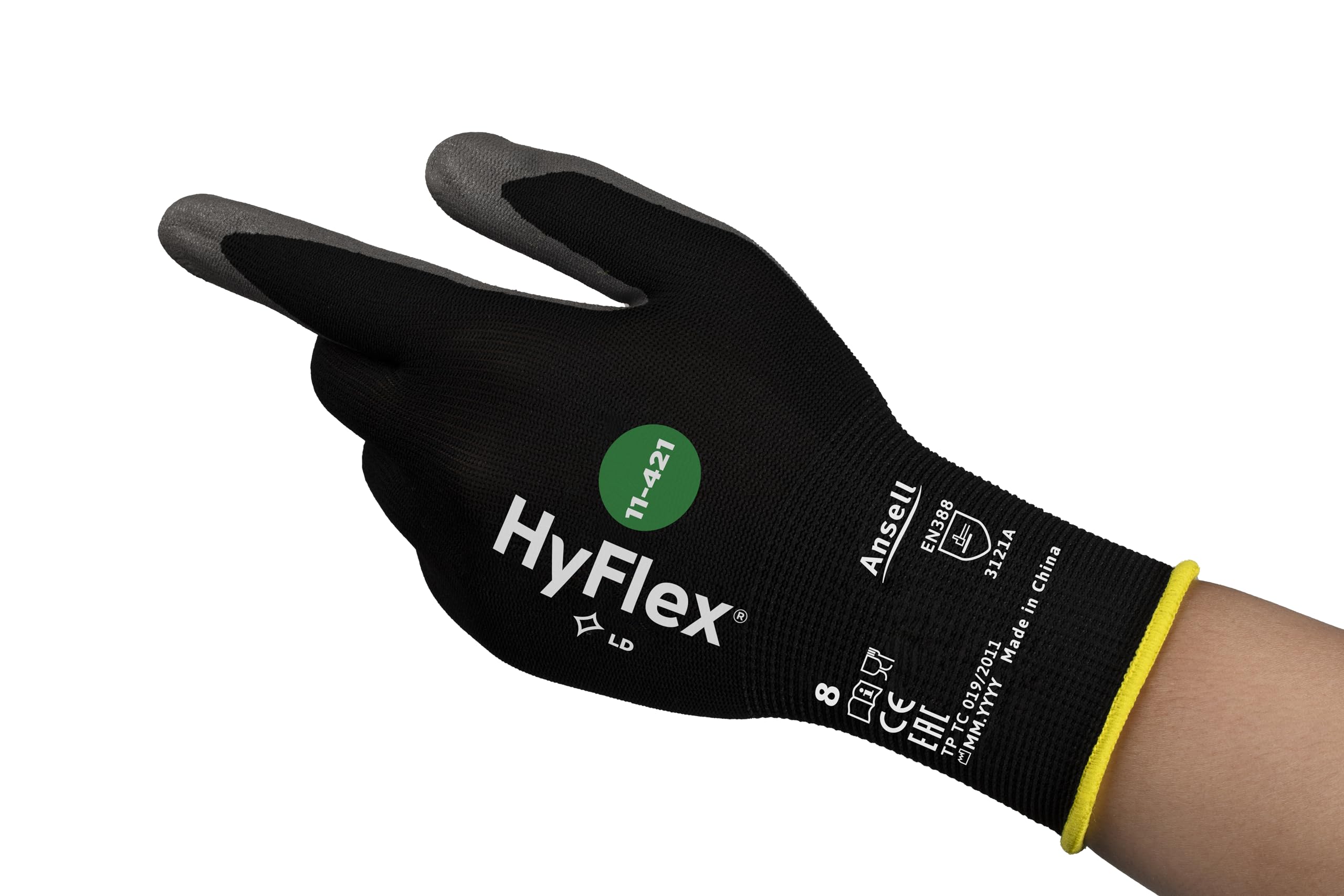 Ansell HyFlex 11-421 Work Gloves Cut Resistant, Excellent Heat and Abrasion Resistance, Mechanical Protection Gloves, Silicone-free, Men Women PPE, Size L (12 Pairs)