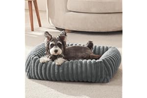 FURTIME Dog Bed for Small Dogs, Washable Orthopedic Dog Bed with Removable Cover, Rectangle Soft Calming Sleeping Puppy Bed Durable Pet Cuddler with Anti-Slip Bottom, Grey, S (20"x19"x6")