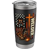 Welder American Flag Welding Faith Cross Christian Stainless Steel Insulated Tumbler