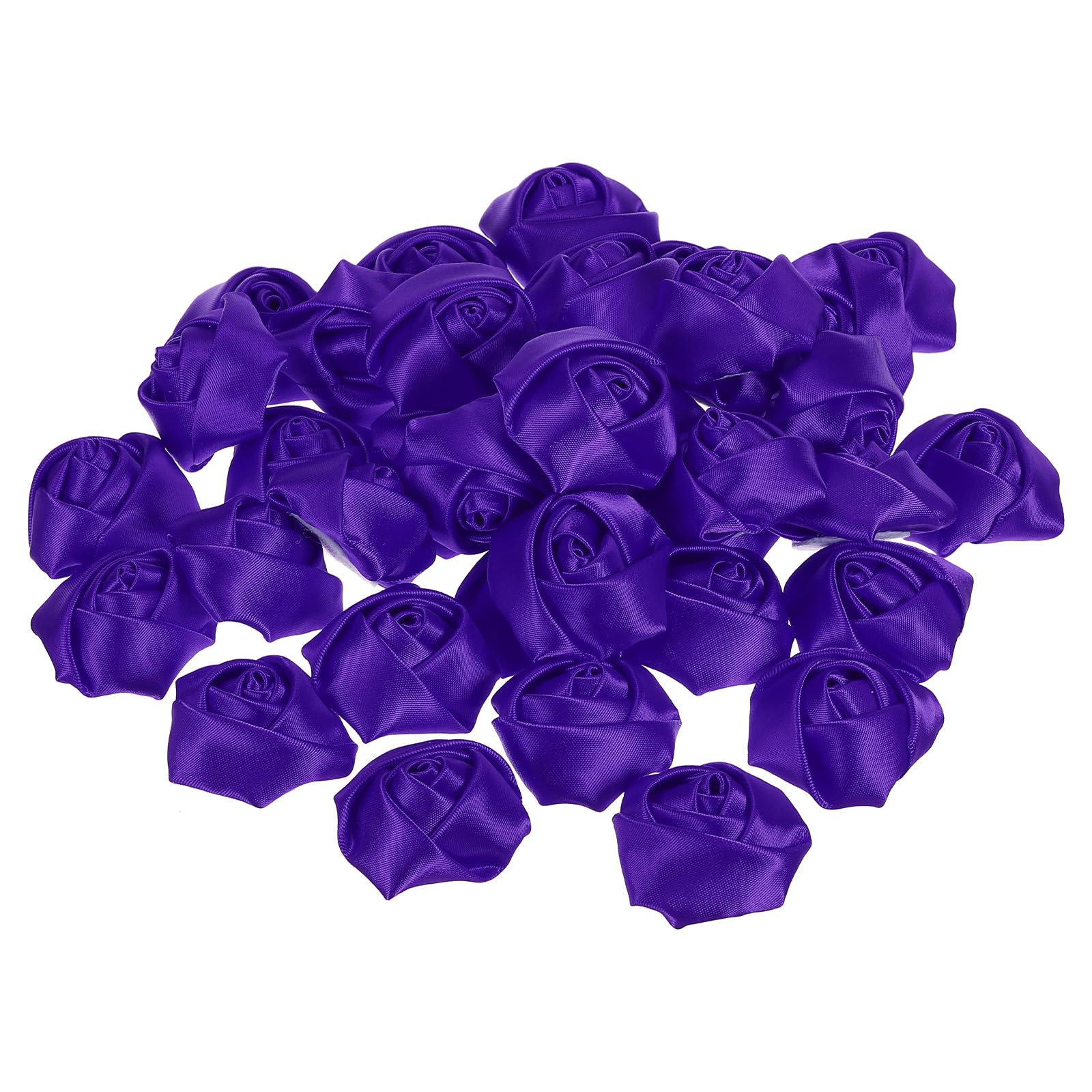PATIKIL 1.6" Satin Ribbon Roses, 50 Pack Artificial Flowers Roses Heads Handmade Fake Flowers Fabric Flowers for Crafts Wedding Bouquet, Purple