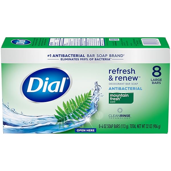DIAL ANTIBACTERIAL BAR SOAP, REFRESH & RENEW, MOUNTAIN FRESH, 4 OZ, 32 BARS