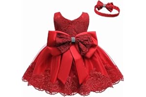 LZH Baby Girls Ruffle Lace Backless with Headwear,Bowknot Flower Dresses Pageant Party Wedding Baby Girl Christmas Dress
