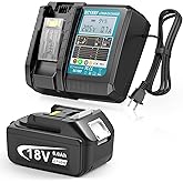 Djsanu 18V 6.0Ah Replace Long-Lasting Lithium Battery & Fast Charger for Makita 18V Battery & Tool, 18 Volt DC18RF Charger with LCD Display Compatible with Makita BL1860B BL1850B BL1840B BL1830B