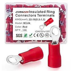 Chanzon 100pcs - #4 M3 - Ring Terminals 22-16AWG UL