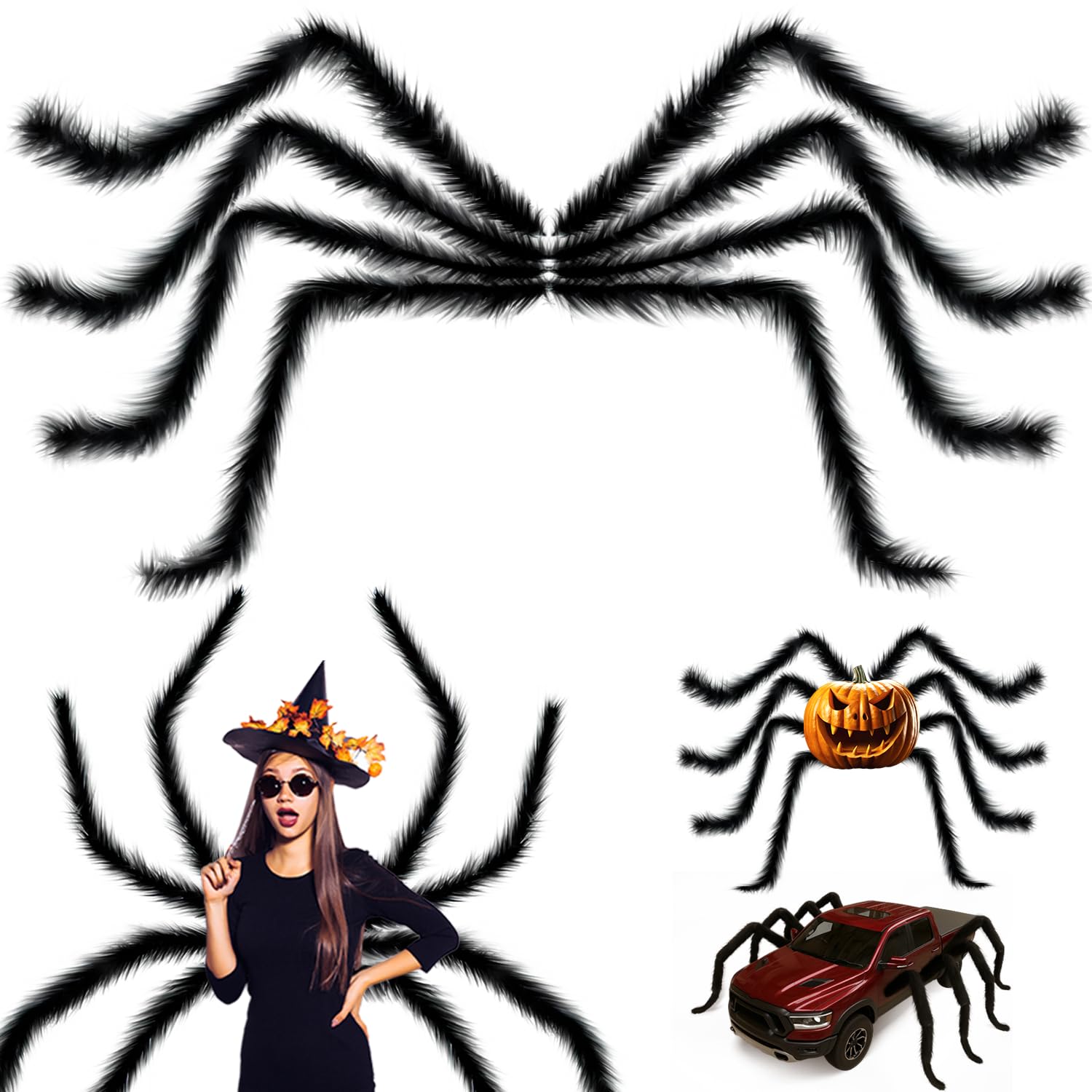 Photo 1 of VioraWhite 8 Pcs Halloween Large Spider Legs 1.64 ft Black Soft Hairy Scary Fake Foldable Spider Legs for Pumpkin Party Decorations Indoor Outdoor Halloween Yard
