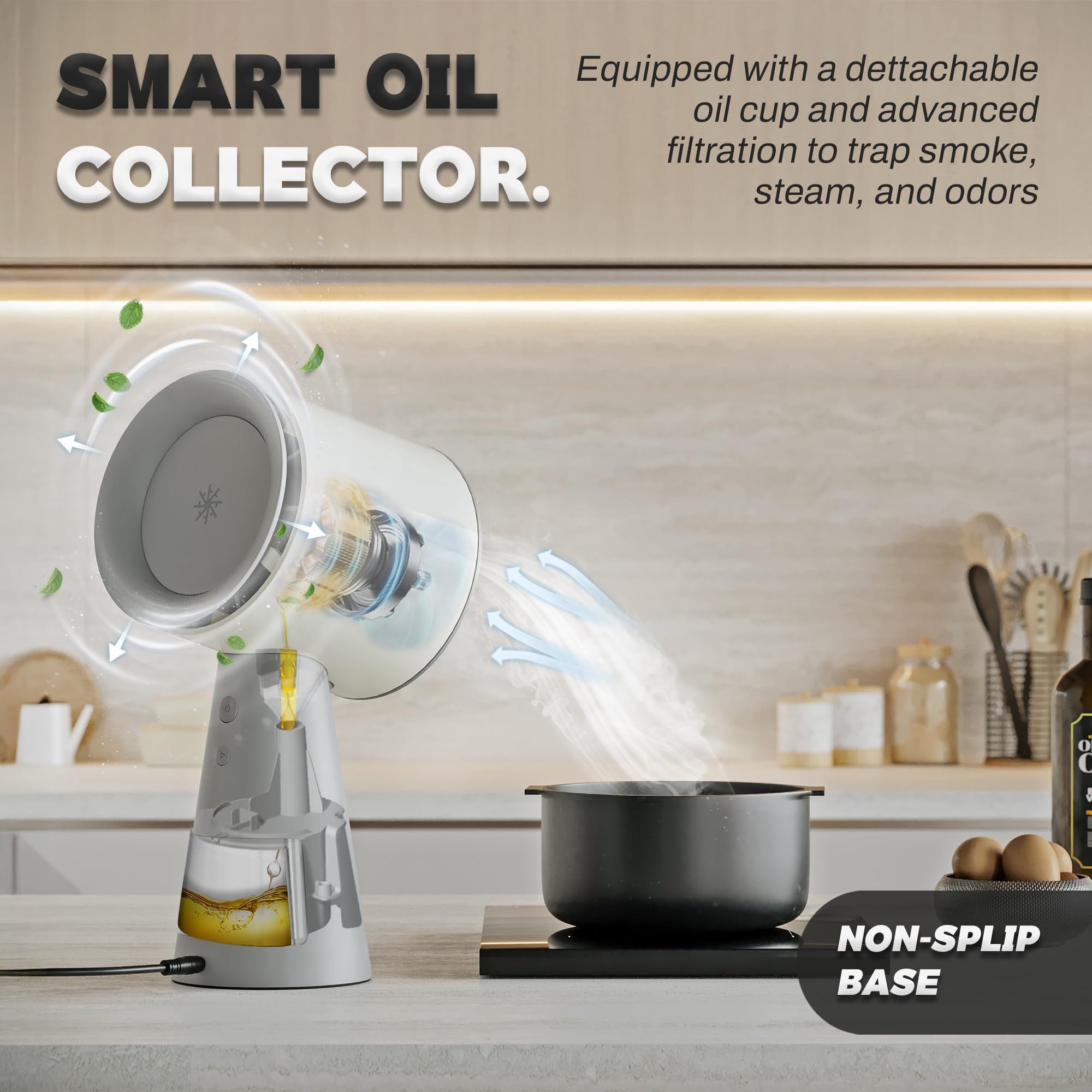 TUCO Portable Range Hood, Desktop Kitchen Exhaust Fan with 3 Speeds, Triple Filter Polymer, Aluminum & Carbon, Low Noise, Oil Collection Cup, Smoke Air Purifier for Indoor BBQ (Grey)