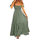 ANRABESS Womens Summer Casual Off The Shoulder Maxi Long Dress 2026 Smocked Ruffle Strap Backless Flowy Tiered Beach Sundress