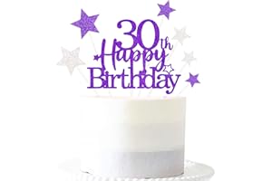PARGLEEV Glittery 30th Happy Birthday Cake Topper with Star,Personalised 30 Birthday Cake Toppers Party Decorations Party Supplies for Men Women Purple Silver