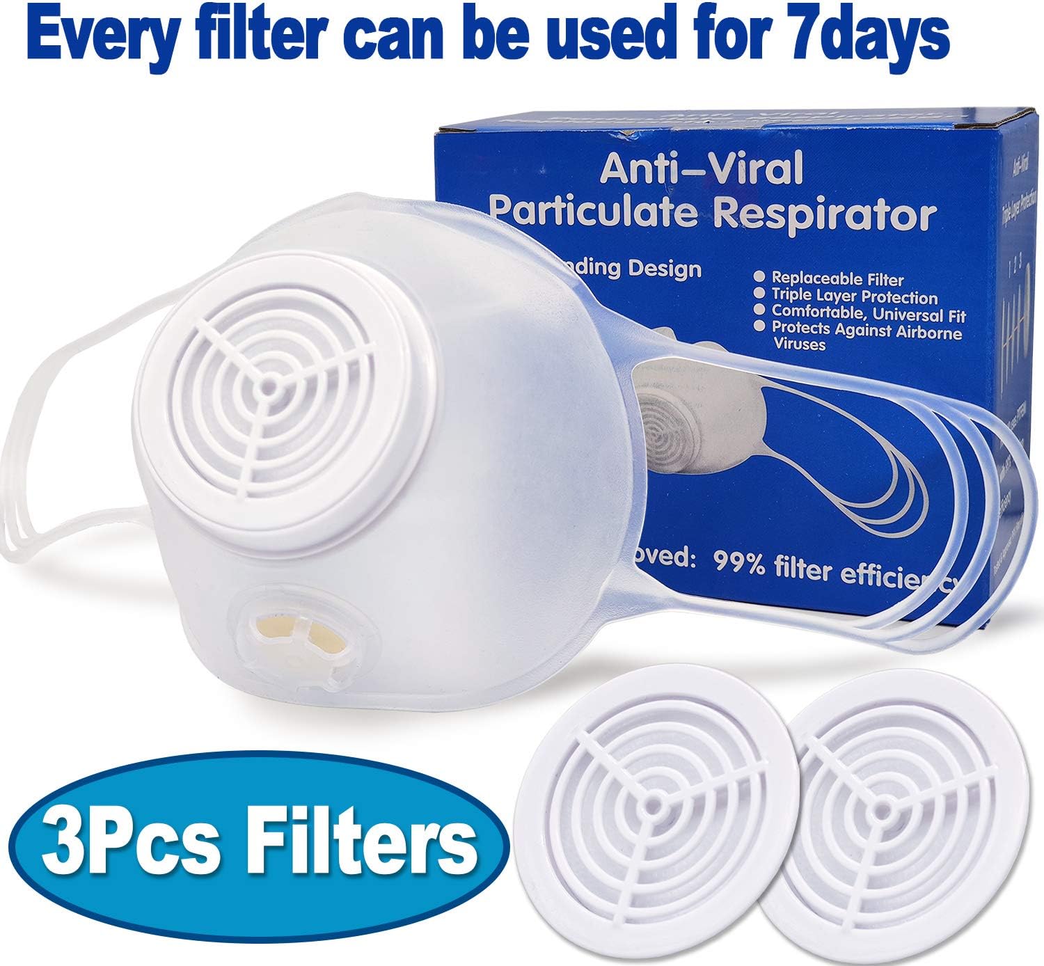 Protective Reusable Mouth Mask with 3Pcs Filters, Washable Safety Mask Soft Rubber Masks Replaceable Particulate Respirator,Triple Layer