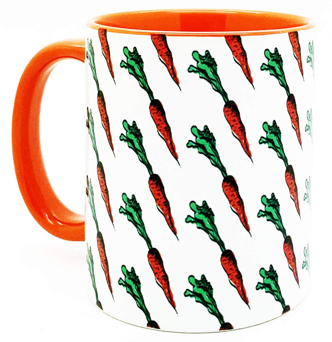 Half a Donkey The Carrot with Tops Mug with Orange Glazed Handle and Inner