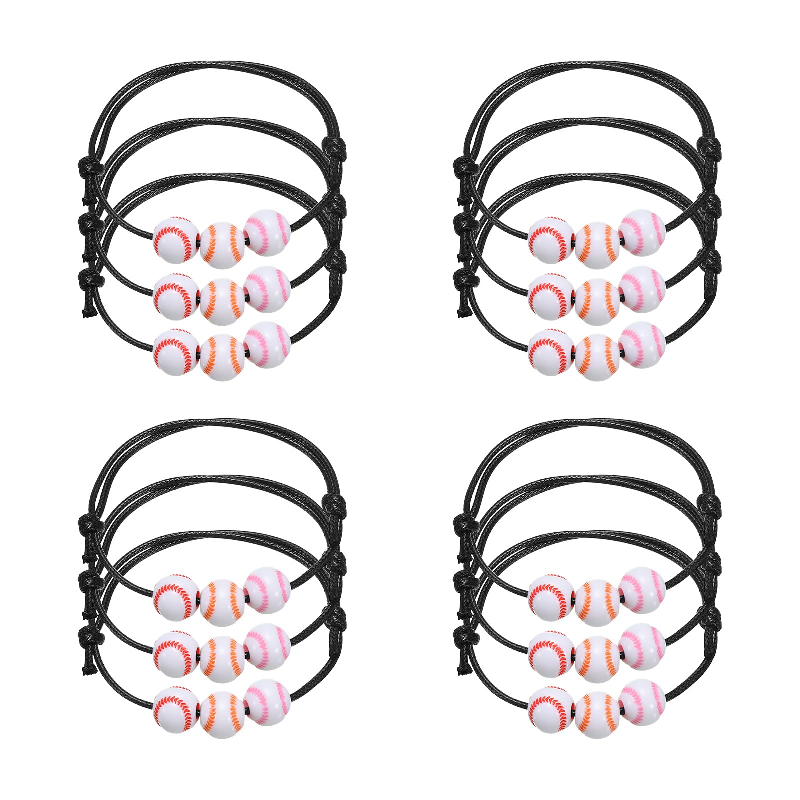 PATIKIL 11mm Baseball Charm Bracelets, 12Pcs Sports Beads Bracelet Inspirational Wristbands for Teen Adults Sport Theme Party, Colorful