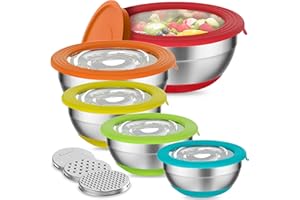 Humiwing Mixing Bowls with Lid Set, Mixing Bowls for Kitchen with Lids, Nesting Bowls with 3 Grater Attachments & Non-Slip Bottoms for Mixing, Serving, Baking, Prepping