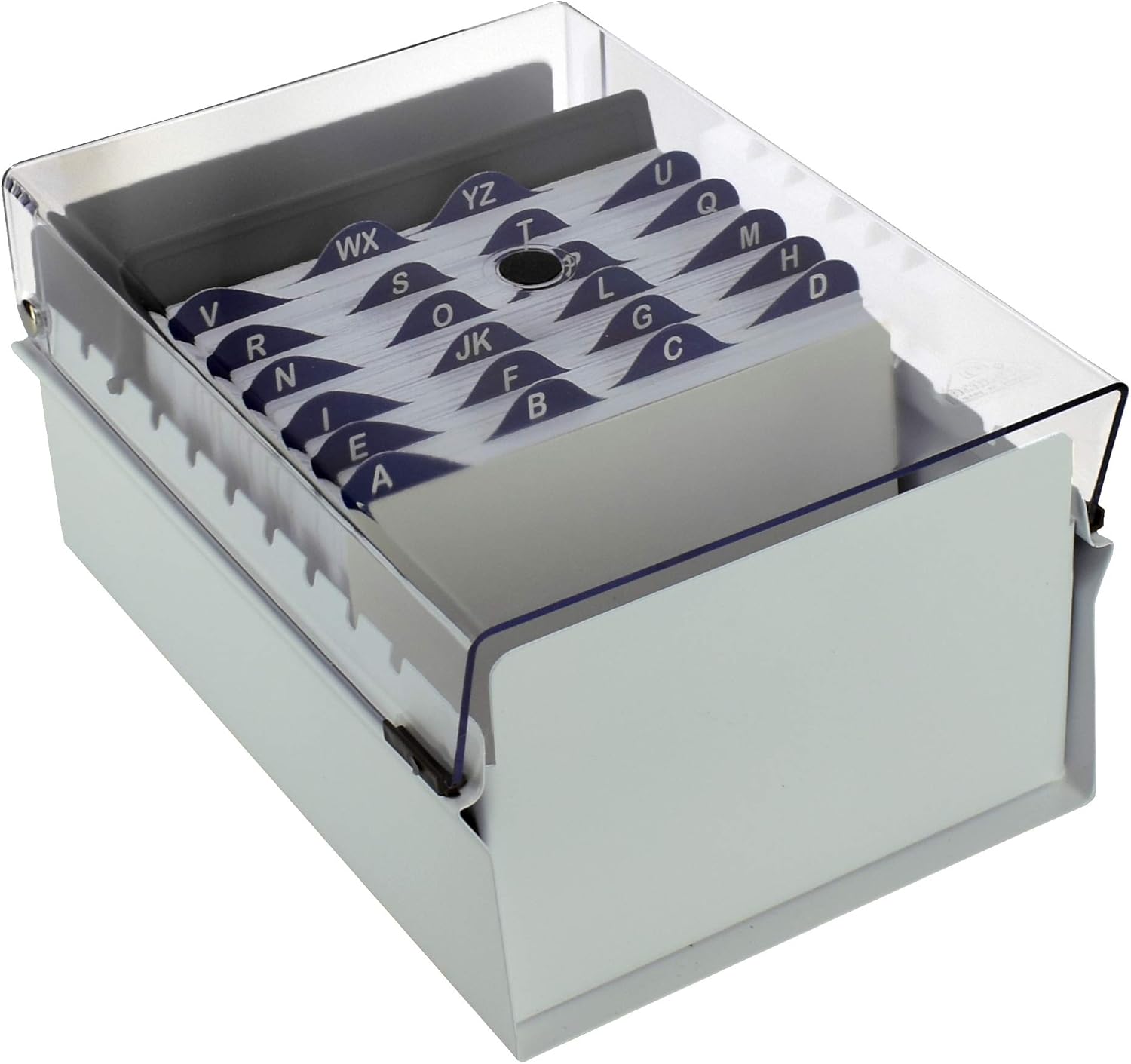 Acrimet 4'' X 6'' Card File Holder Organizer Box Metal Base Heavy Duty (AZ Index Cards 155mm width x 115mm height and Divider Included) (White Color with Clear Crystal Plastic Lid Cover) - Image 5
