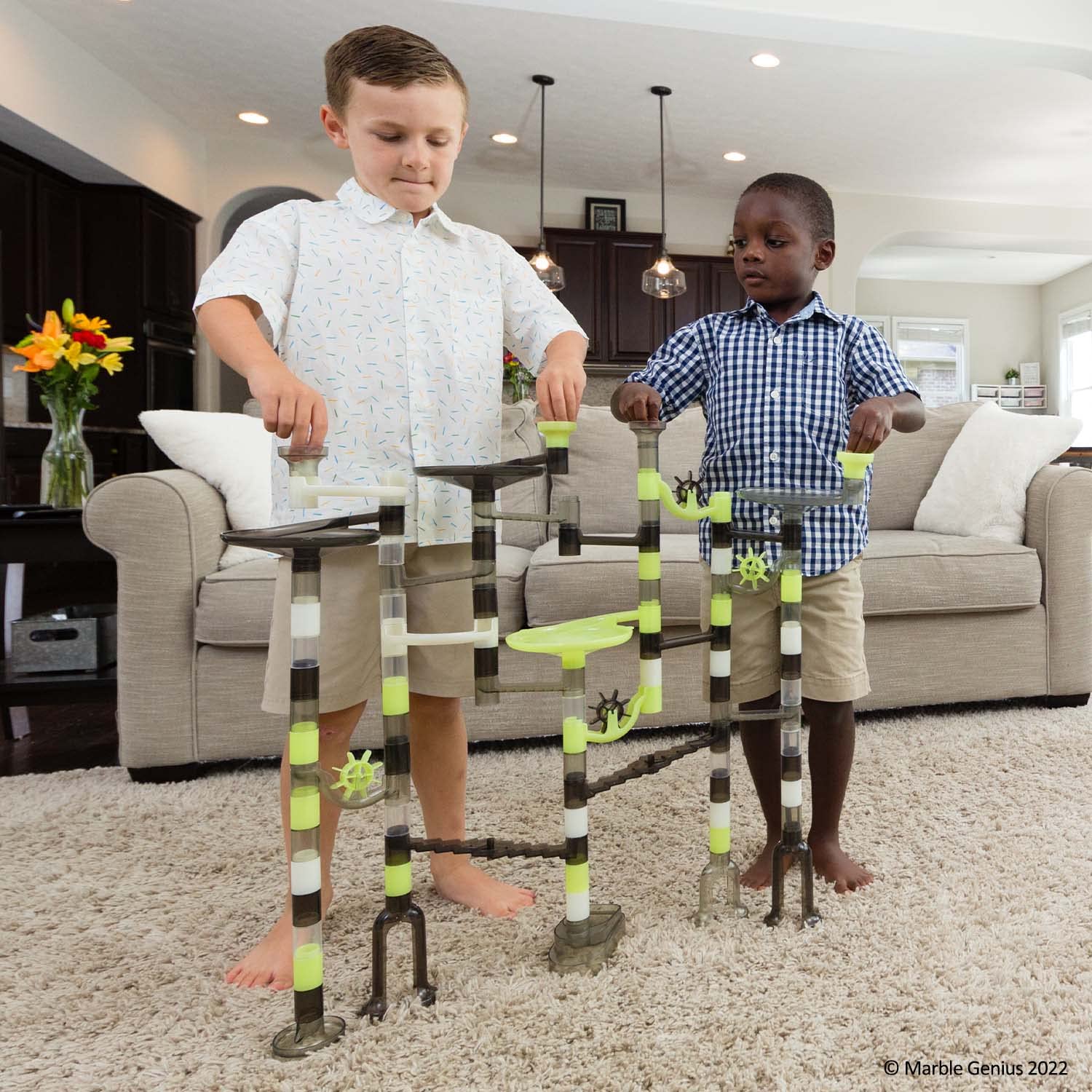 Marble Genius Marble Run Starter Set STEM Toy for Kids Ages 4-12 - 130 Complete Pieces (80 Translucent Marbulous Pieces and 50 Glass Marbles), Construction Building Block Toys, Theme (Space)