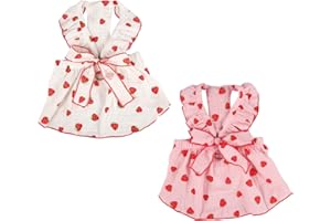 2pcs Girl Dog Dresses, Strawberry Printed Bow Decor Female Puppy Kitten Clothes Summer Cute Pet Costume Dress for Small Mediu