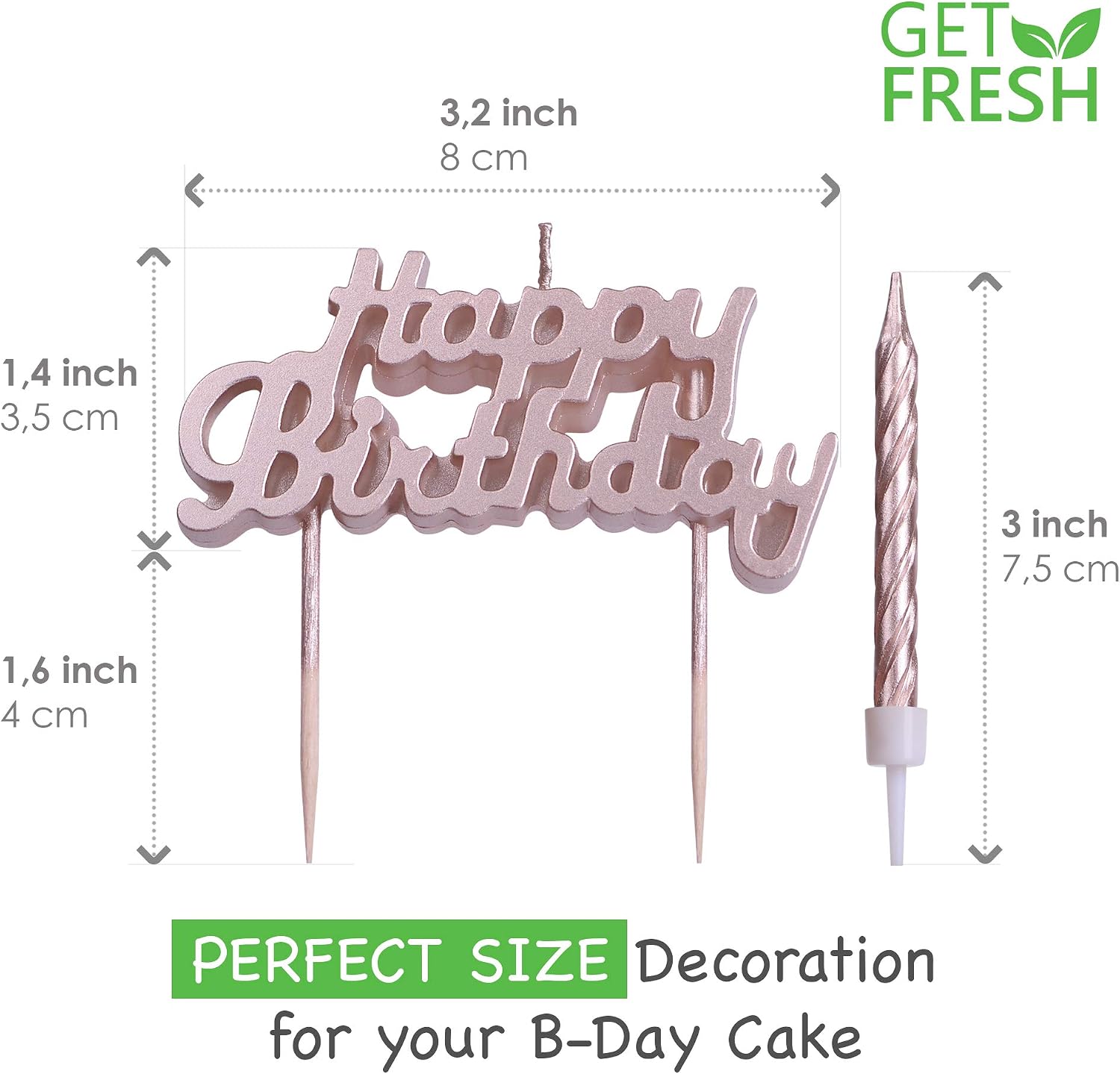 GET FRESH Rose Gold Birthday Cake Candles 10-Pack Spiral and Happy Birthday Cake Toppers Elegant Bday and Letter Cake Decoration - Image 3