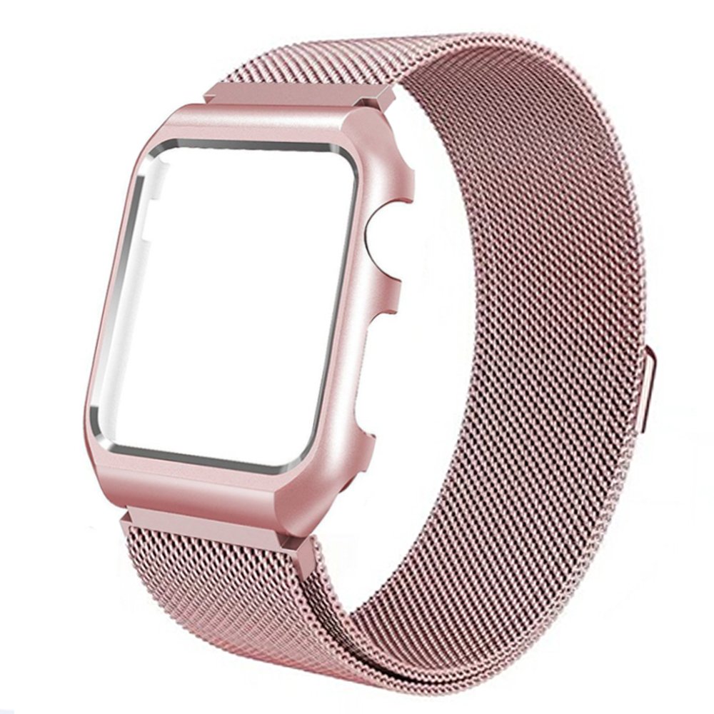 Apple Watch Band, iBazal 38mm Protective Case, Upgraded Milanese Stainless Steel Magnetic Closure Clasp Replacement iWatch Band for All 38mm Apple Watch Series 2&Series 1&Sport&Edition-Rose Gold 38mm