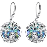 Grmdit Owl Earrings 925 Sterling Silver Tree of Life Dangle Owl Jewelry Gifts for Women