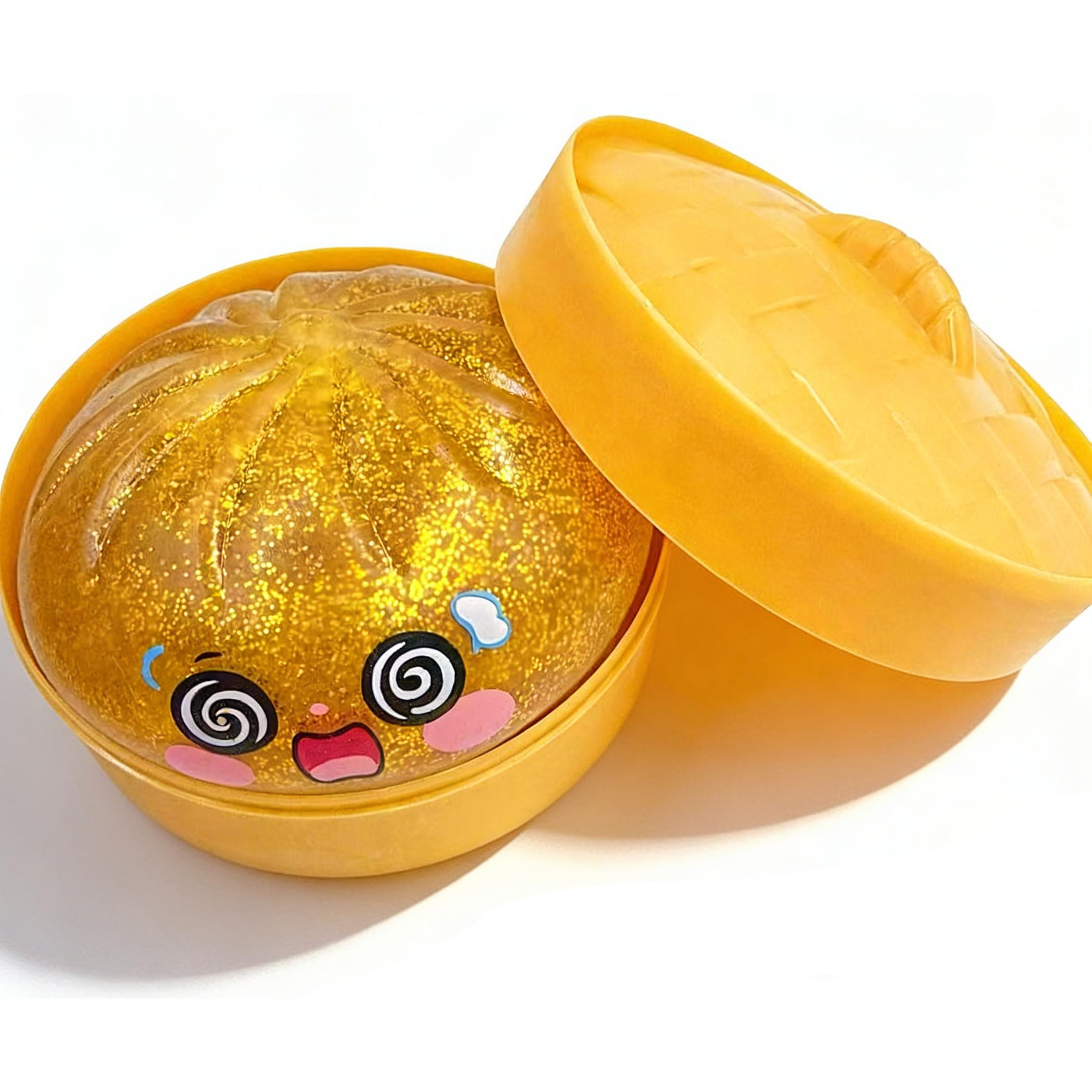 Glitter Dumpling - Glitter Dumpling Squishy, Dumplings Squeeze Sensory Stress Relief Toy for Adults & Kids (Yellow-C)