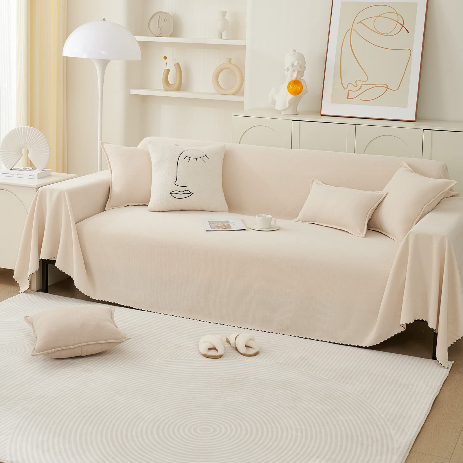 Photo 1 of Foreate Reversible Sofa Cover Blanket Sectional Couch Cover Sheet Blanket for 3 Cushion Couch, Machine Washable Scratch-Proof Furniture Protector for Cats Dogs, 71’’ x118’’, Ivory