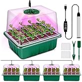 YAUNGEL Seed Starter Tray with Grow Light, 4 Pack Seed Starter Kit with Timing Controller Adjustable Brightness, Thicken Seedling Starter Trays with Humidity Domes Heightened Lids, Gift Box